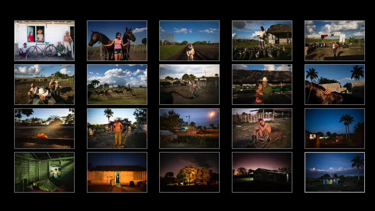 Un reportage che cattura la vita rurale: famiglie, cavalli, bestiame e scene di vita quotidiana sotto il sole e al crepuscolo.