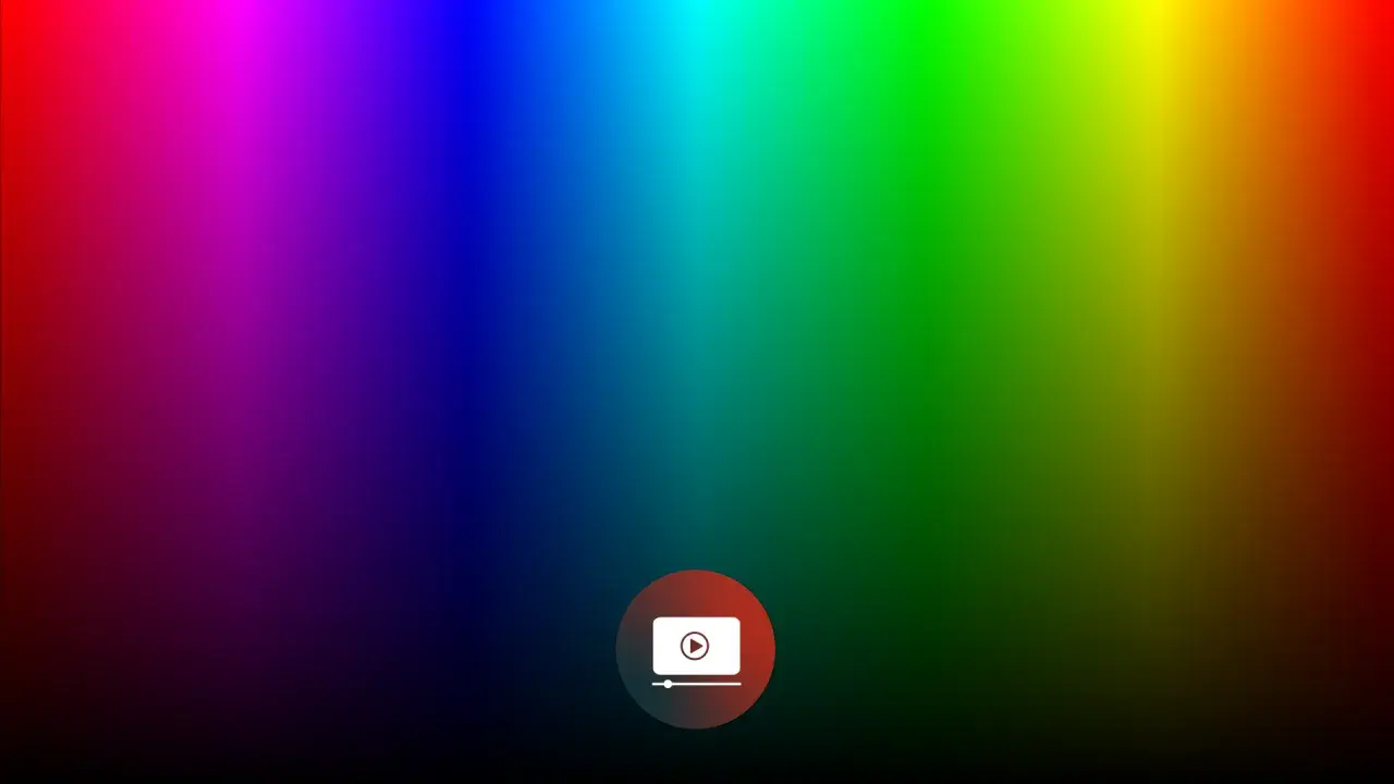 Un gradiente di colori vibranti, dal rosso al viola, blu, verde e giallo, con un'icona di riproduzione al centro. La profondità di colore è sorprendente.