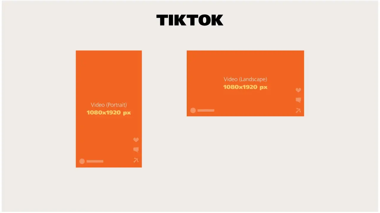 TikTok: video verticali e orizzontali, entrambi 1080x1920 px. Formati standard foto per contenuti dinamici.