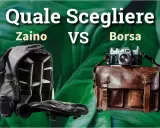 Zaino fotografico grigio aperto con obiettivi vs borsa in pelle marrone con fotocamera vintage. Quale scegliere per il miglior zaino fotografico?