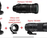 Olympus 150-600 e Lumix G9 in alto. Sotto, Lumix G9 con adattatore Viltrox e il **sigma 150-600**.