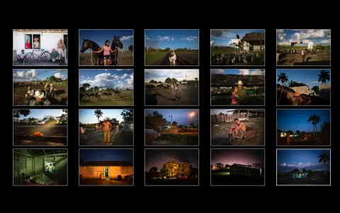 Un reportage che cattura la vita rurale: famiglie, cavalli, bestiame e scene di vita quotidiana sotto il sole e al crepuscolo.