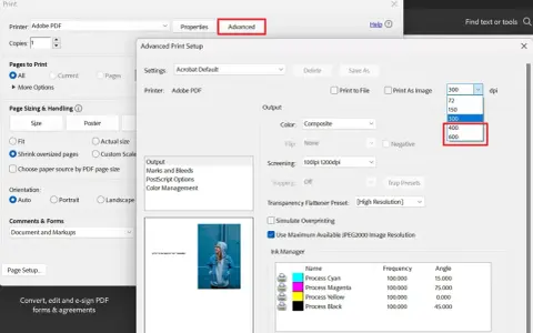 Impostazioni avanzate di stampa: per come aumentare dpi foto, seleziona 400 o 600 dpi dal menu a tendina.