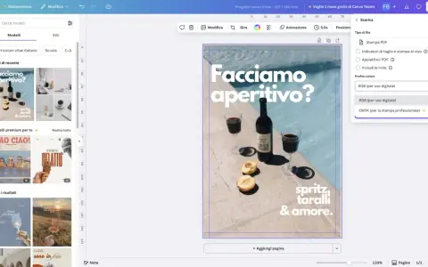 Un modello di canva fotolibro con un'immagine di un aperitivo al tramonto.