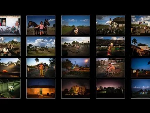 Un reportage che cattura la vita rurale: famiglie, cavalli, bestiame e scene di vita quotidiana sotto il sole e al crepuscolo.