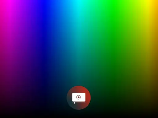 Un gradiente di colori vibranti, dal rosso al viola, blu, verde e giallo, con un'icona di riproduzione al centro. La profondità di colore è sorprendente.