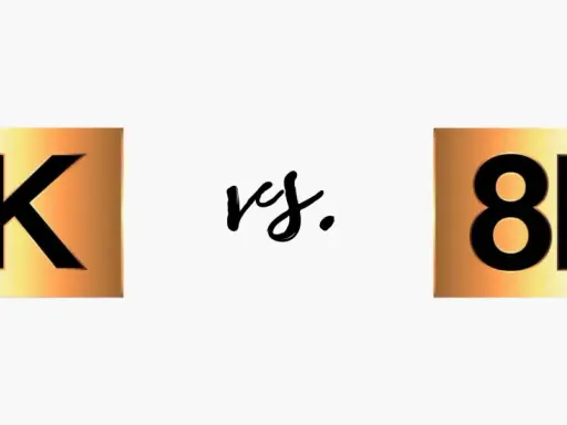 Confronto tra risoluzioni: 4K vs 8K. Immagine in formato 4k con loghi dorati e neri.