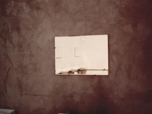 Specchio riflette lavandini in un bagno spoglio, un'immagine che evoca la poetica di Luigi Ghirri.