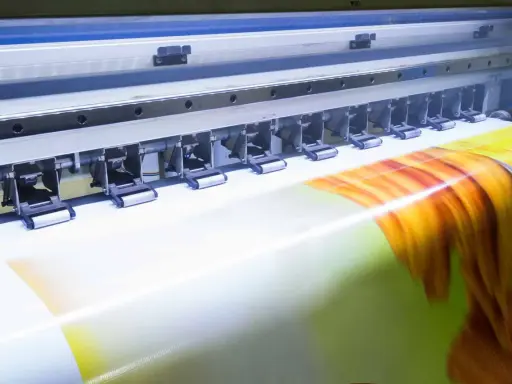 La stampante industriale crea un'immagine vibrante su un supporto in formato 3:2.
