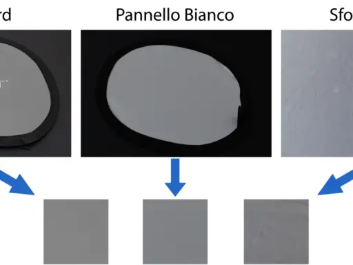 Scheda grigia, pannello bianco e sfondo nero per la compensazione esposizione.