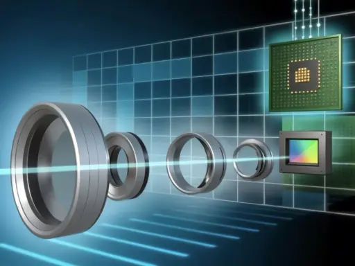 Componenti di un obiettivo e sensore digitale, con un chip in formato jpeg.