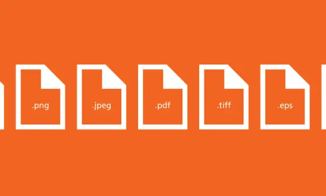 Icone di file con estensioni: .raw, .png, .jpeg, .pdf, .tiff, .eps, .svg.