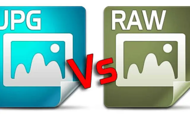 Icone JPG e RAW affiancate, con una grande "VS" rossa in mezzo, illustrano la differenza tra raw e jpg.