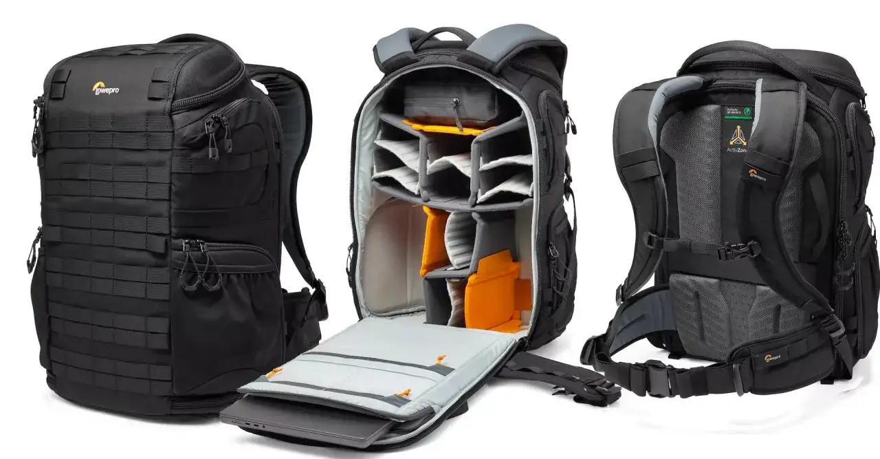 Zaino fotografico Lowepro nero, con scomparti interni modulabili e tasca per laptop. Perfetto per ogni avventura fotografica.